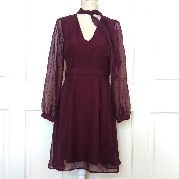 ModCloth Apogee of elegance Plum Swiss Dot long sleeve Dress - Picture 3 of 8